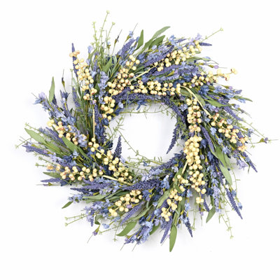 Couronne de fleurs artificielle 22 po avec fleurs et feuilles