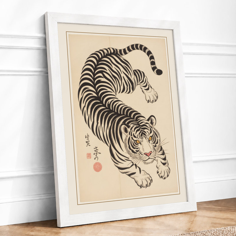 Tiger and Serpent Japandi - Framed Print, A1 - 84.1 x 59.4 cm, White