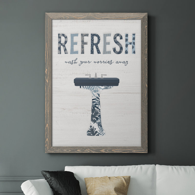 " Palm Bath II " Print, 37.5" H x 27.5" W x 1.5" D, Gray Framed