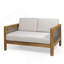 Ensemble de causeuse et table basse d'extérieur en bois d'acacia et osier avec coussins, teck et beige