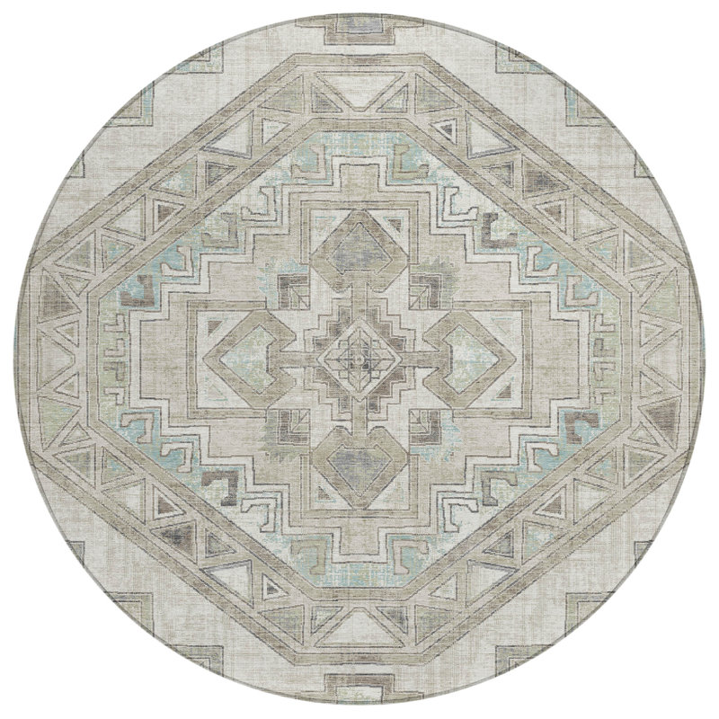 Tapis lavable à la machine intérieur / extérieur ACN2794 Global, Ivoire ivoire, Rond 8 pi