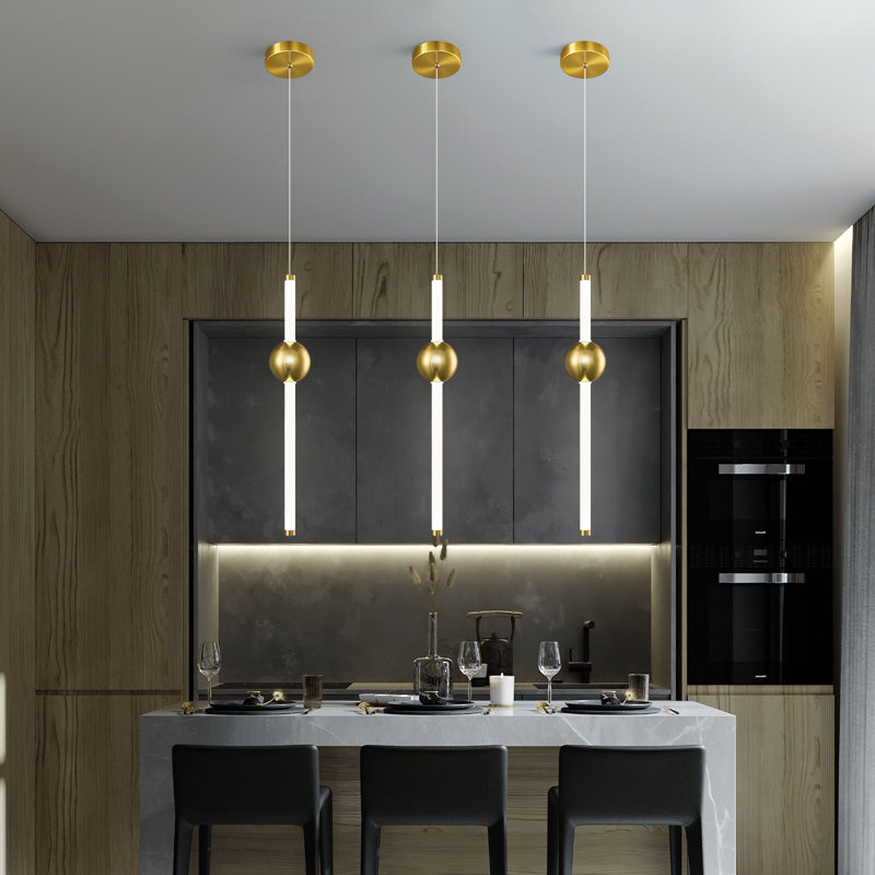 Luminaire suspendu moderne pour îlot de cuisine à DEL pour salle à manger, couloir, chambre à coucher, Doré, 3 lumières