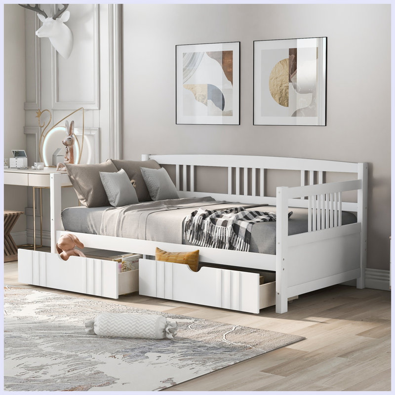 Daybed, White, Twin, Drawers