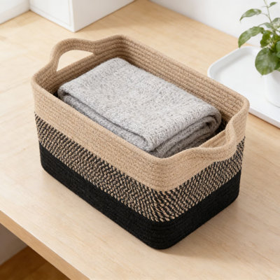 Woven Cotton Rope Storage Basket Set, Foldable Handmade Organizer For Bathroom, Living Room, Nursery, And Toy Storage