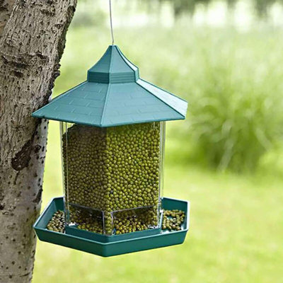 Mangeoire pour fenêtre pour l'extérieur, mangeoire suspendue hexagonale, le jardin extérieur attire les oiseaux sauvages, peut supporter jusqu'à 2,6 lb de graines, vert
