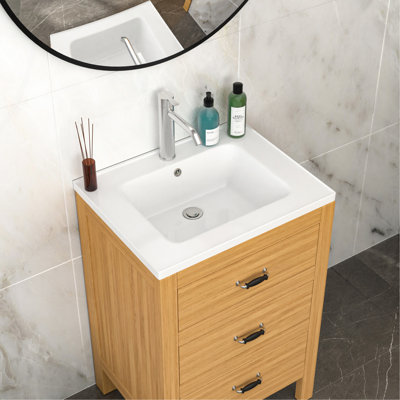 Plateau de meuble-lavabo simple blanc 23,63 po x 18,63 po avec 1 trou de robinet et trop-plein (lavabo seulement)