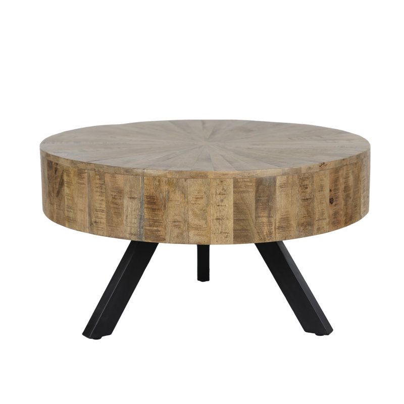 Handcrafted Rustic Round Mercury Coffee Table - Natural Mango Wood with Metal Legs
