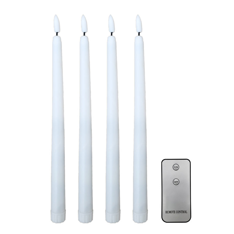 Battery Operated 3D Wick Flame Taper Candles with Remote Control - 4 Count