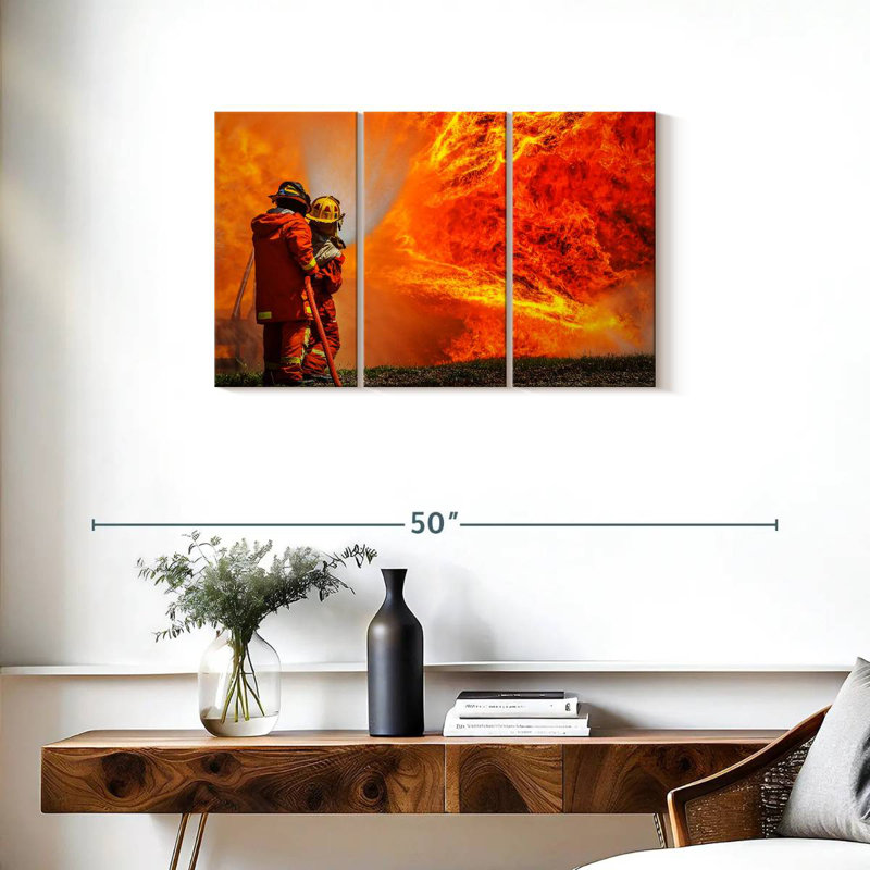 Lelar Blazing Fire Firefighters, 20" H x 33" W