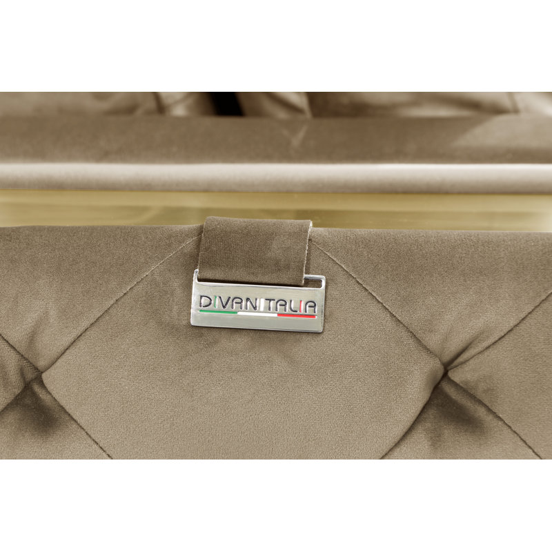 Canapé en velours à accoudoirs carrés 90 po Nissa, Velours beige, Or