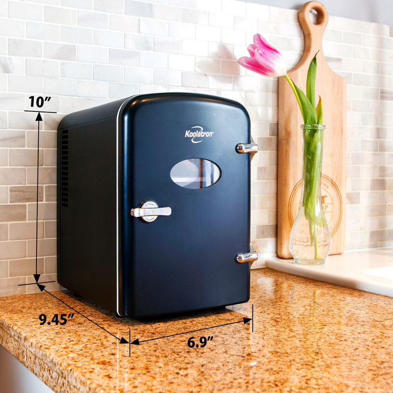 Koolatron Retro Mini Fridge 4L 6 Can Portable Cooler Warmer for Bedrooms, Black