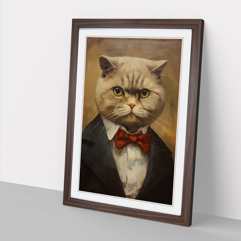 Cat Modern - Single Picture Frame Print on Wood, Walnut Framed, 64cm H x 46cm W x 2cm D