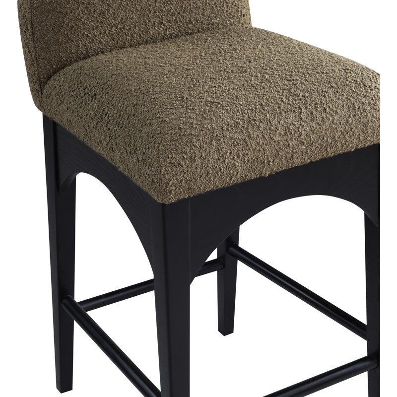 Tabouret de comptoir Beppo, Noir, noir, noir, noir, Bouclé olive