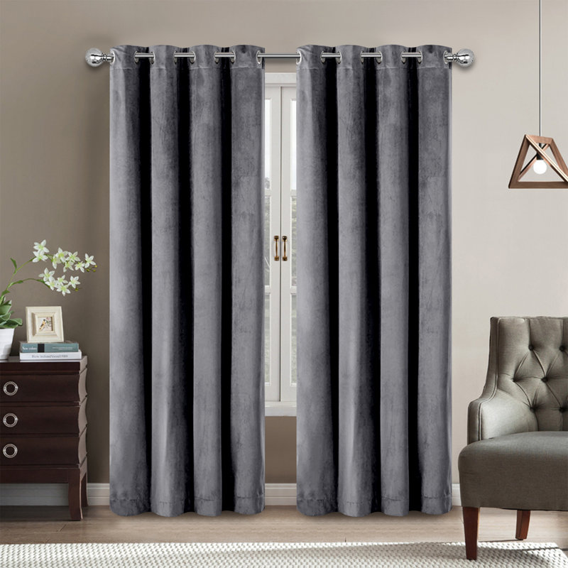 Safia 100% Crushed Velvet Eyelet Sheer Window Curtains, Black, 228 W x 228 D cm