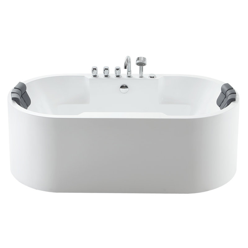 67" White Acrylic Freestanding Whirlpool Bathtub with Faucet