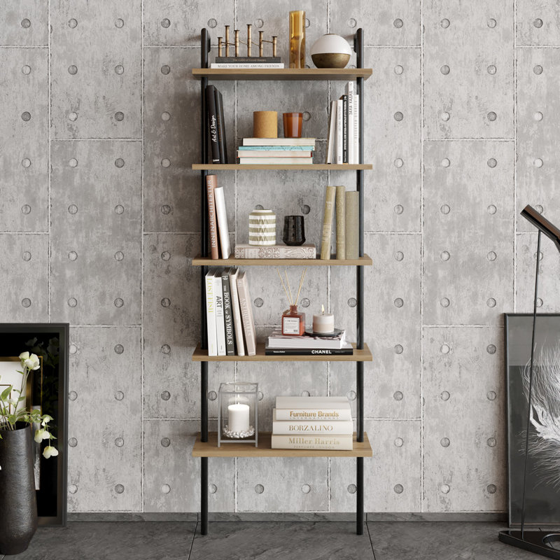 Evonna Ladder Bookcase, Walnut/Black