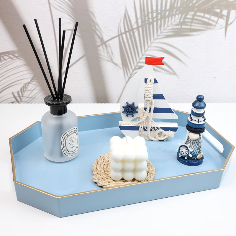 Plateau de service en plastique bleu octogone