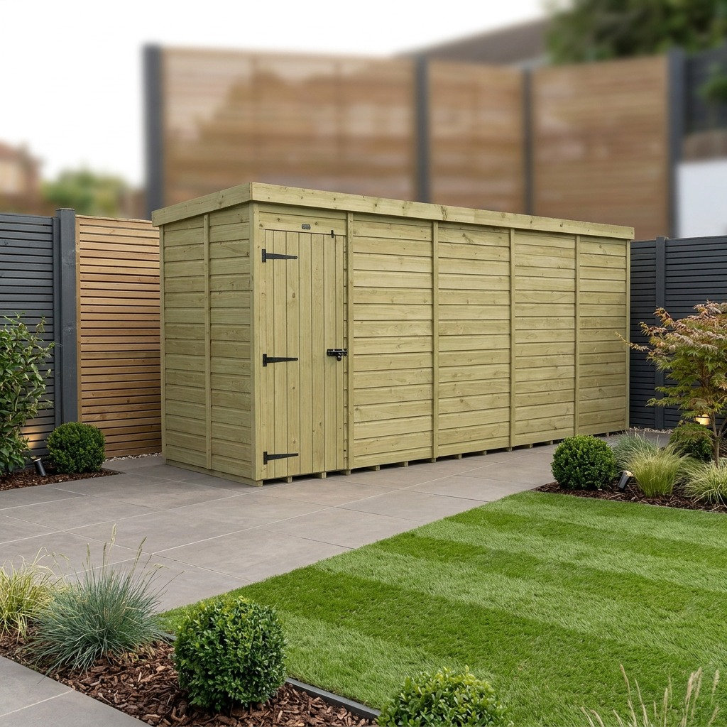 Total Sheds 19ft x 5ft Pent Garden Shed - Single Door - No Windows - Pressure Treated Timber - UK Manufactured