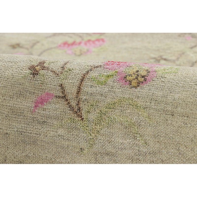 Rug & Kilim’S Block Print Rug, Taupe With Whimsical And Vibrant Floral Patterns, Square 4'