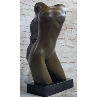 Abstract Surrealist Nude Female Torso Bust Bronze Metal Statue Sculpture Figure Marble Base Original Art
