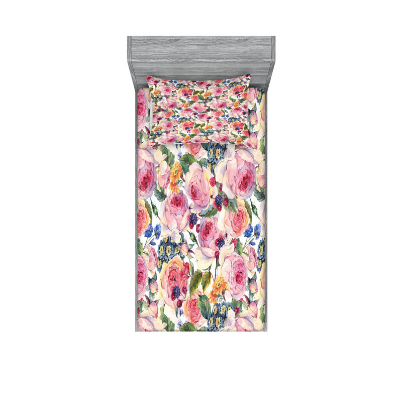 Multicolore drap-housse et coussin décoratif Ambesonne, Ensemble de draps pour lit simple + 5 pièces supp
