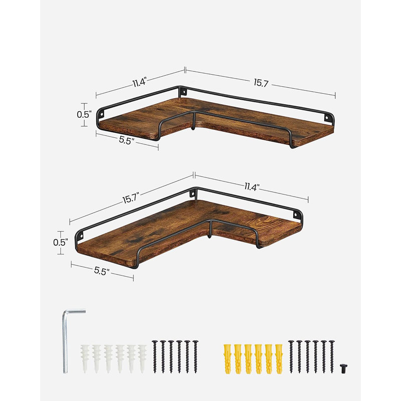 2 Piece Floating Shelf, Brown, 0.5'' H X 15.7'' W X 11.4'' D