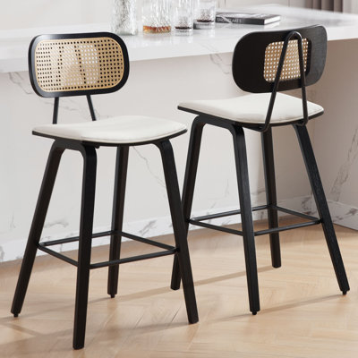 26" Upholstered Rattan Back Counter Height Bar Stools