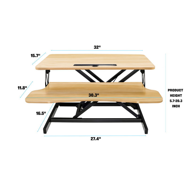 Convertisseur de bureau assis-debout réglable en hauteur (81 cm) pour deux écrans et ordinateur portable, poste de travail avec large plateau de clavier ergonomique, idéal pour les petits espaces, rehausseur de 50 cm.