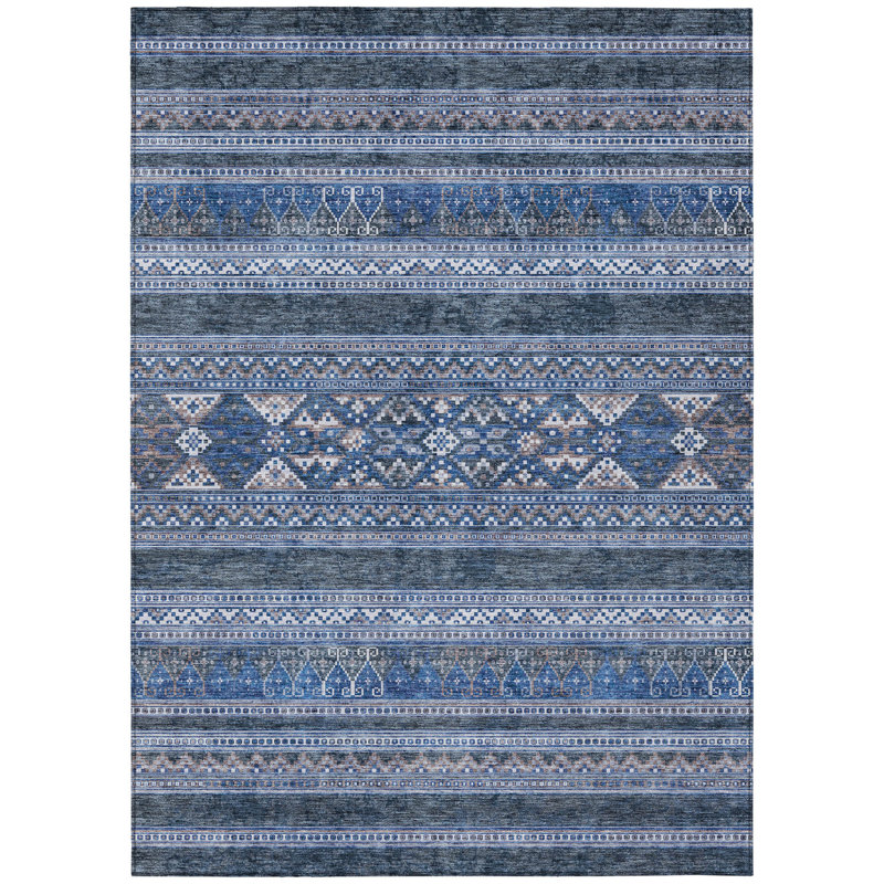 Tapis intérieur lavable intérieur / extérieur bleu marine et denim 10 pi x 14 pi HomeRoots