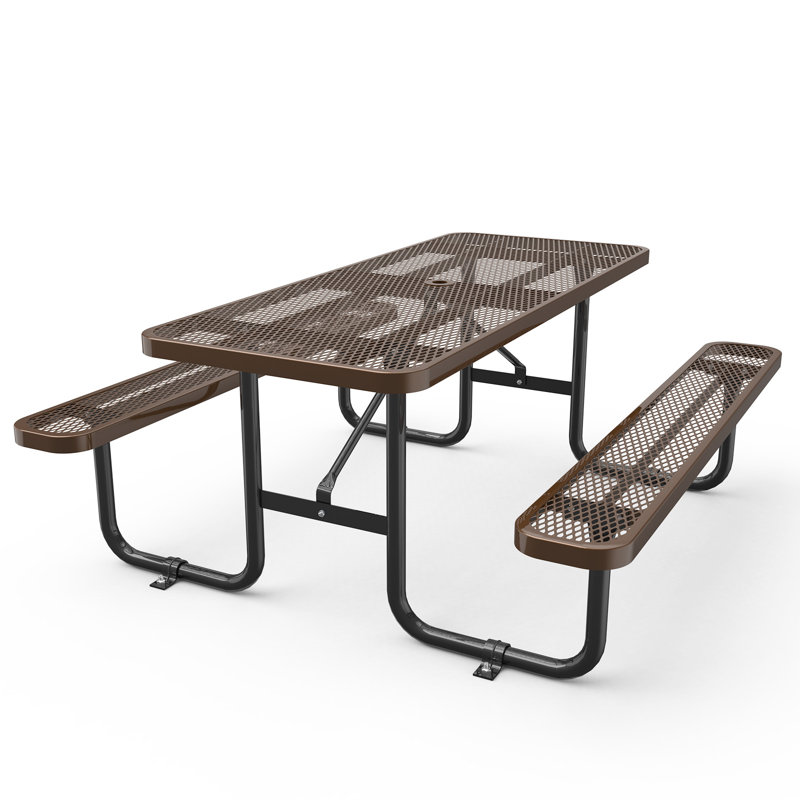 Table de pique-nique rectangulaire en métal avec trou pour parasol, H 30 po x l 72 po x P 30 po, Bleu