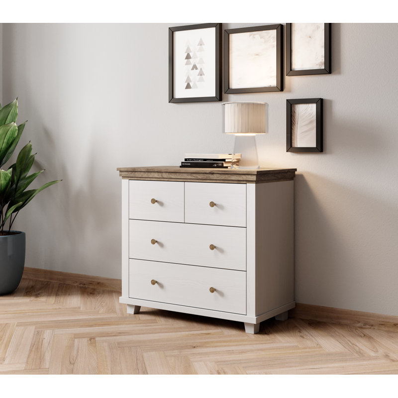 Sandidge 6 Drawer Highboard, Abisko Ash/Lefkas Oak, 81cm H x 90cm W x 42cm D