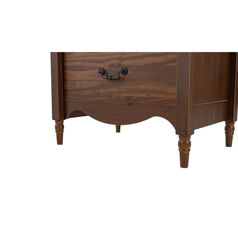 Brixton Solid Wood 2 Drawers Nightstand Walnut