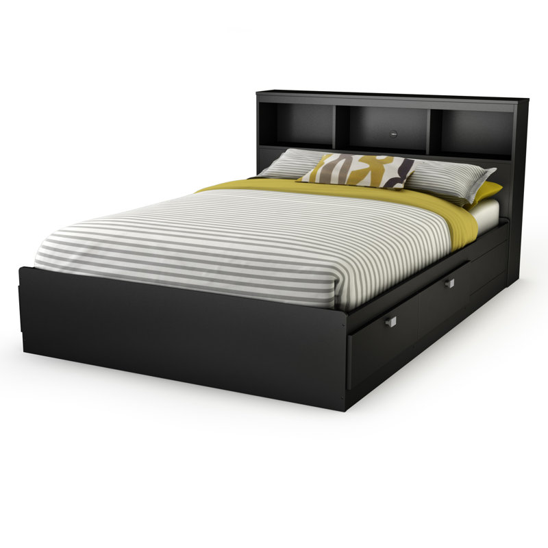 Pure Black Twin Wood Frame Captain's Bed with 3 Drawers