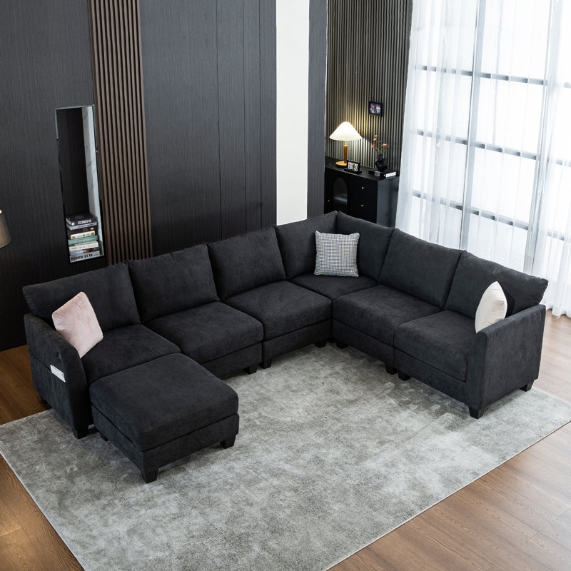 Amold 122.8 '' Large Sectional Couch,L-Shaped Modular Sectional Sofa Corner Couch,Living Room Cloud Couch With Ottoman Storage And USB