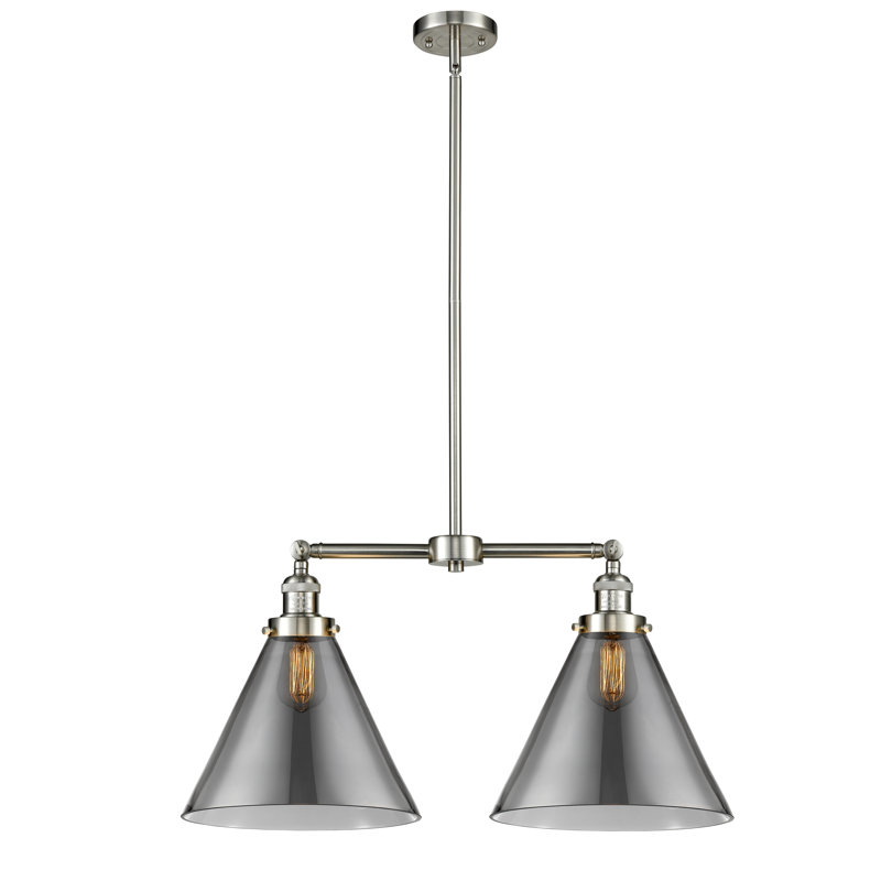 Runkle 2 - Light Kitchen Island Pendant, 6 Watt Vinage LED Bulb, Smoked, Brushed Satin Nickel