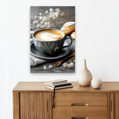 Latte Art Breakfast Rustic Contemporary Autumn Winter Wall Art Print 1 Piece Wrapped Canvas Wall Art