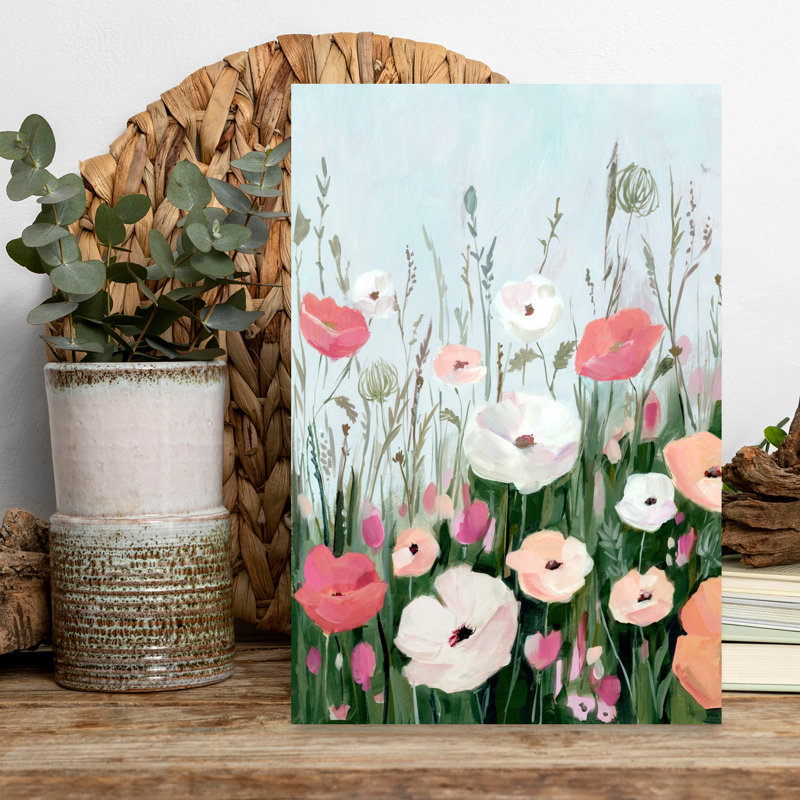 "Springtime Meadow Blossoms II", art mural contemporain abstrait, H 18 po x l 12 po