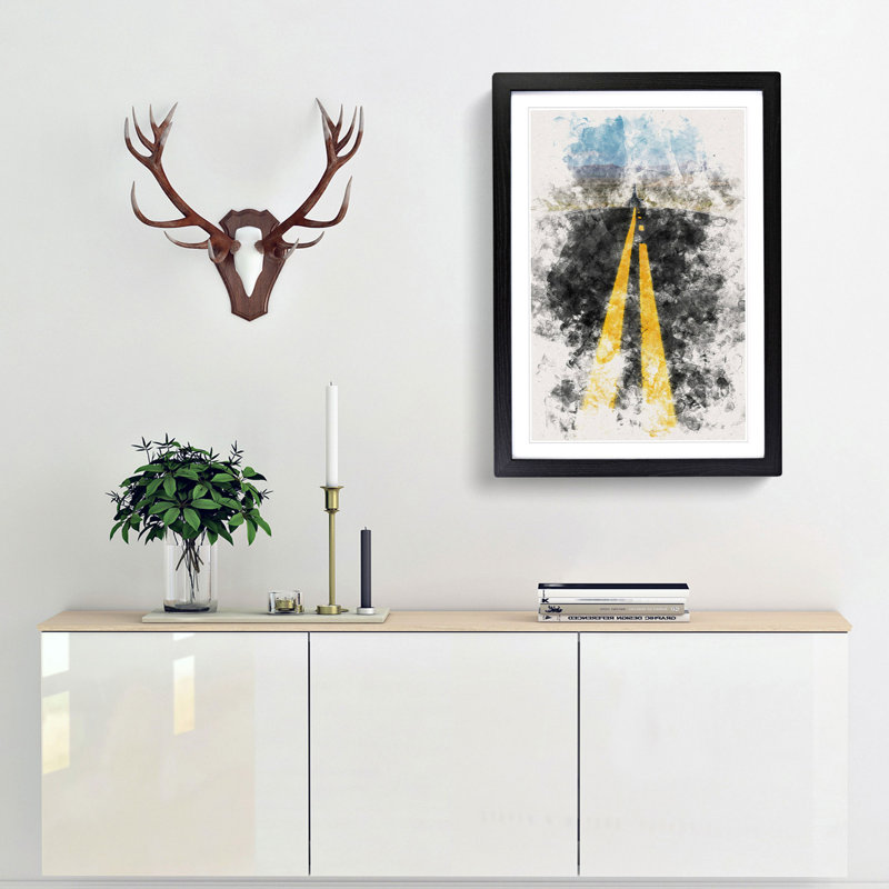 Horizon Of Nevada Watercolour - Picture Frame Graphic Art, Black Framed, 63cm H x 45cm W x 2cm D