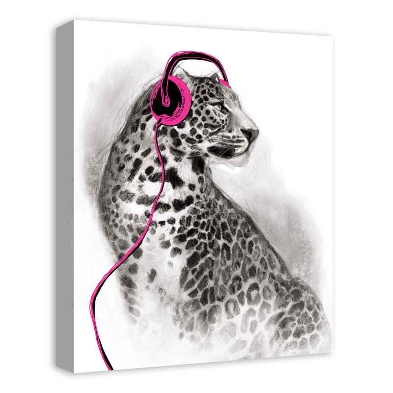 Art sur toile avec casque Leopard, Rose, H 14 po x l 11 po x P 1,25 po