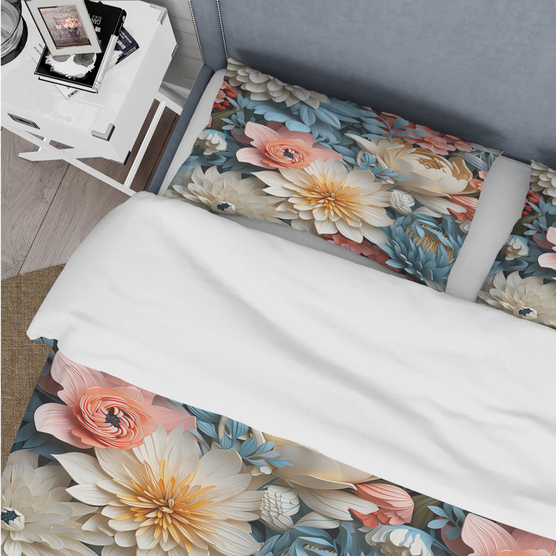 Vibrant Garden Dive Floral Motif I - Ensemble de housse de couette floral, Housse de couette simple + 1 taie décorative stan