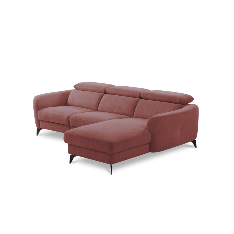 Brighton Power Reclining Corner Sofa with Adjustable Headrests in Chenille Fabric, Red, Right Hand Facing
