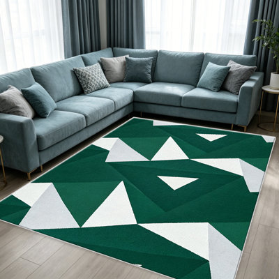 Tapis émeraude pour le salon, doux et confortable, convient à toutes les saisons, facile à entretenir, tapis de sol intérieur lavable à la machine, sous la table de ferme convenant à la chambre à coucher, à la salle à manger, au bureau, au balcon, au patio