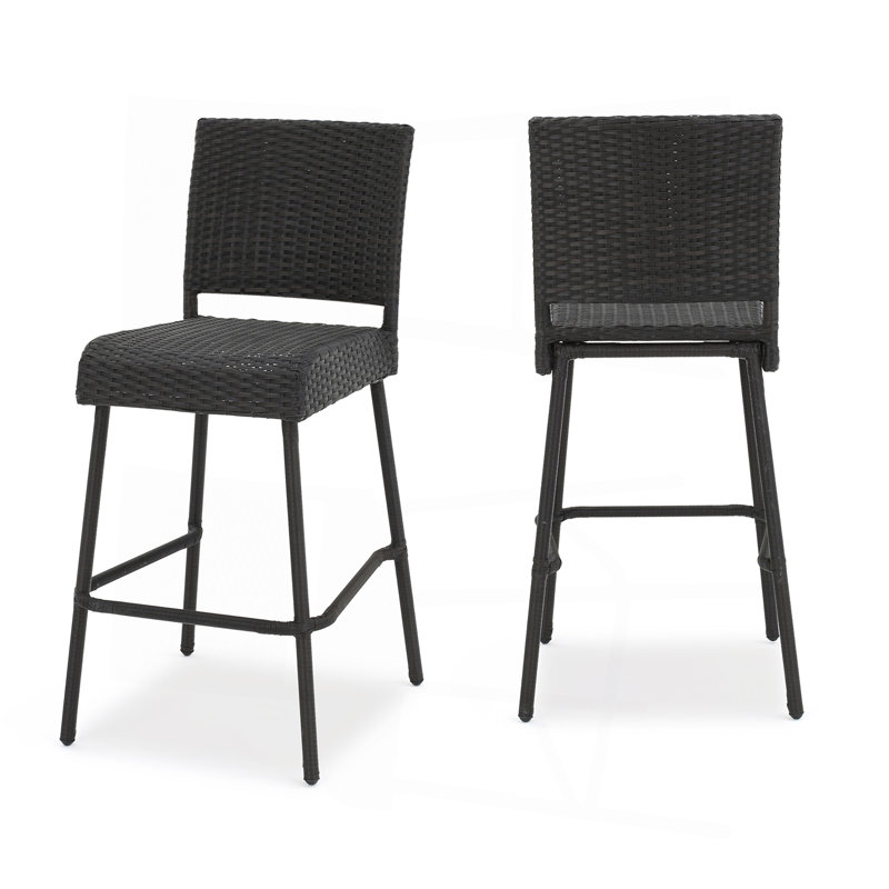 29" Outdoors PE Rattan Armless Barstools, Set Of 2, Dark Brown