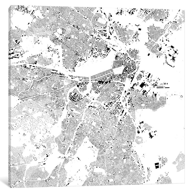 «Boston» par Urbancam - impression sur toile tendue, H 18 po x l 18 po x P 1,5 po, Toile avec cadre noir, Pas de tapis