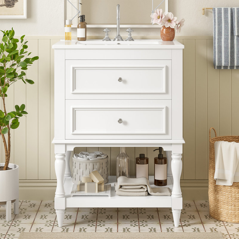 Ensemble de meuble-lavabo simple 18 po, Blanc, Blanc