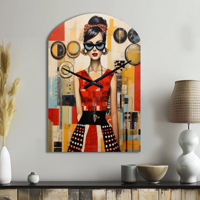 Mid Century Retro Woman Portrait V - Arch Shape Unique Abstract Midcentury Wall Clock