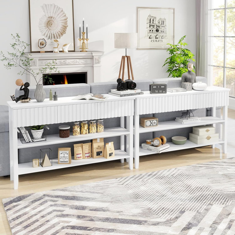 51.18" Console Table With 3 Drawers And Open Storage Shelf, White