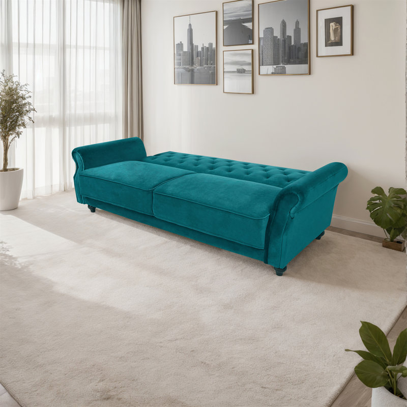 Streator 3 Seater Velvet Sofa Bed, Green Velvet