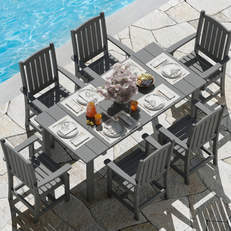 Ensemble de salle à manger 7 pièces 7 pièces avec table de patio et 71 chaises, Gris, 7 pièces : table, 6 chaises