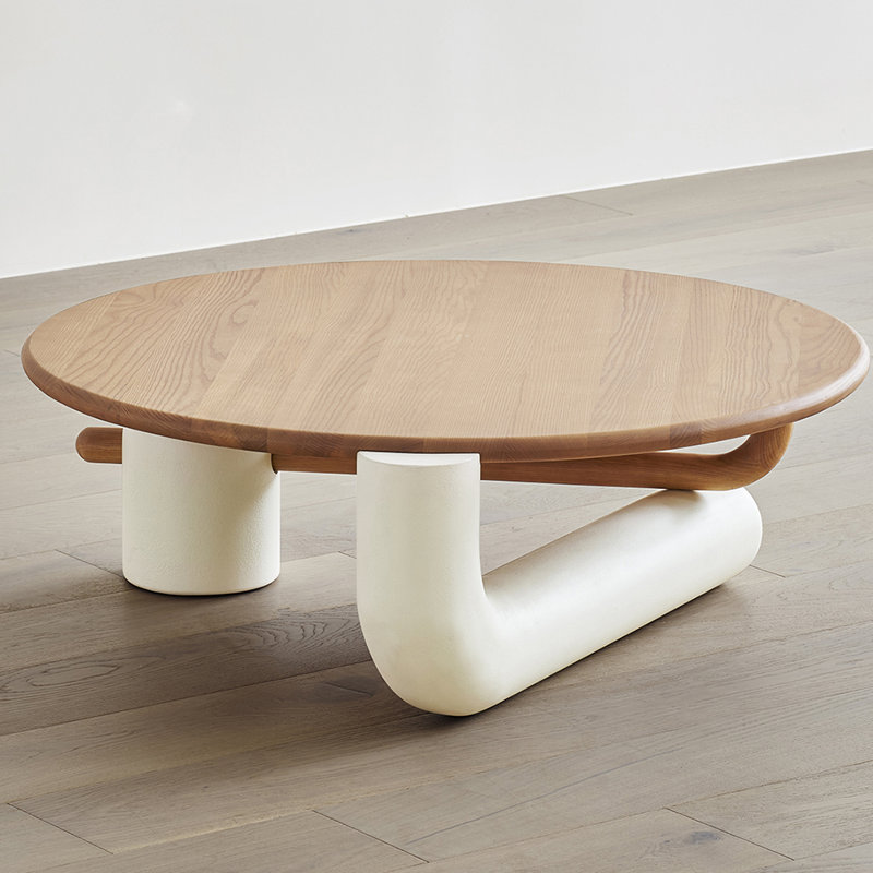 Cream-wind ash wood log creative end table